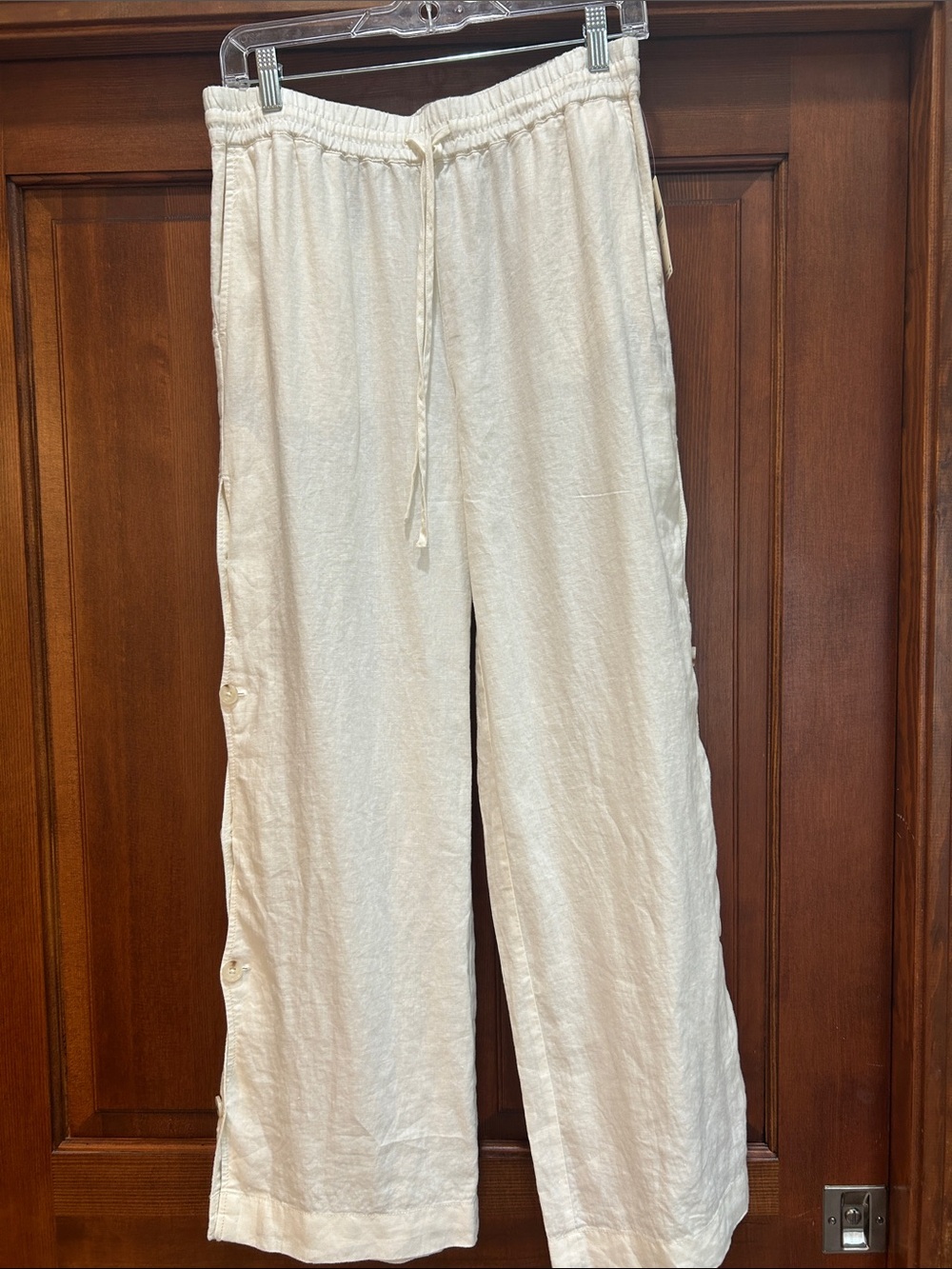 Maeve Off-White Elastic Waist Wide-Leg Pants